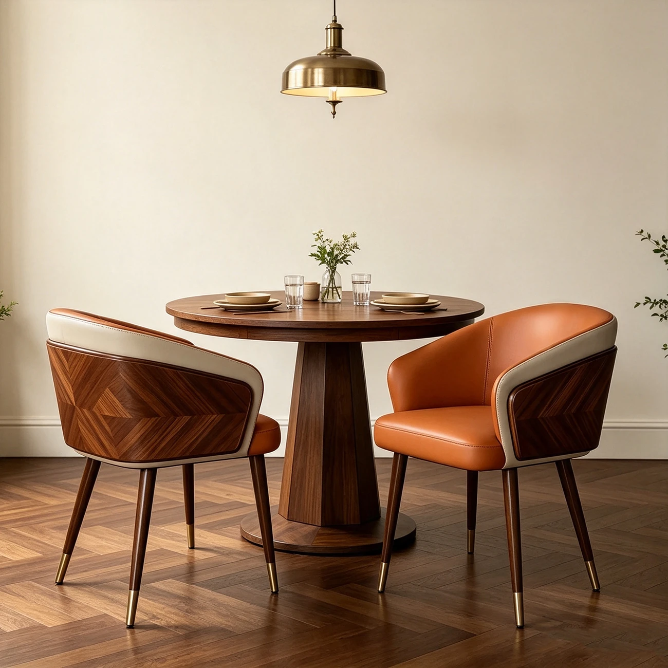 Modern Armrest Faux Leather Wood Dining Chair Low Back Image - 3 | homeyfad