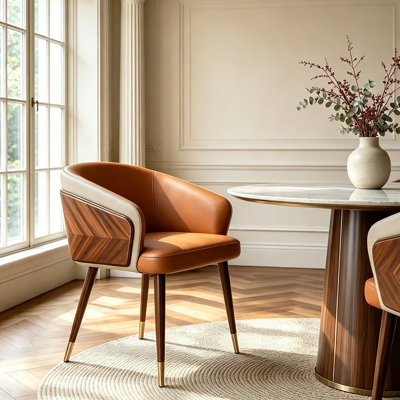 Modern Armrest Faux Leather Wood Dining Chair Low Back Image - 1 | homeyfad