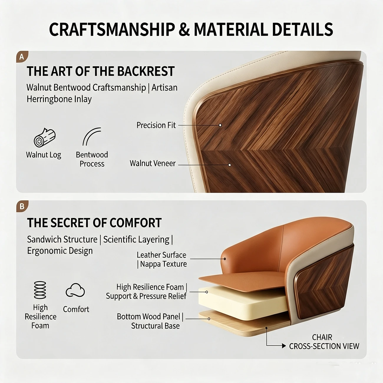 Modern Armrest Faux Leather Wood Dining Chair Low Back Image - 5 | homeyfad