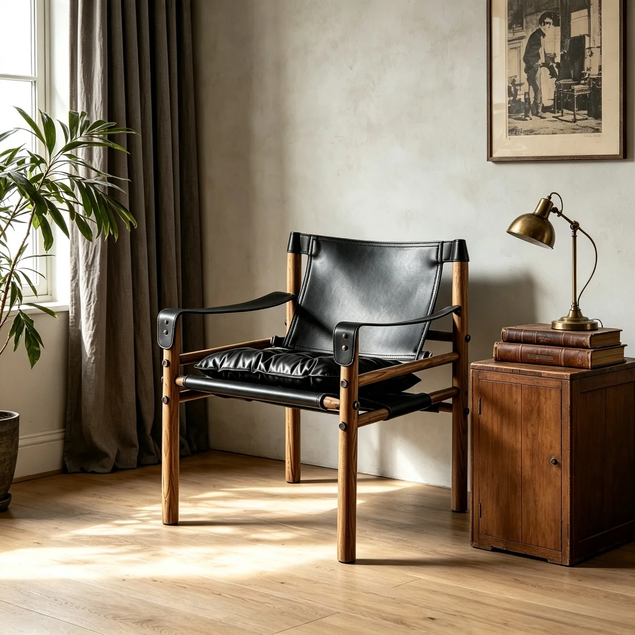 Mid-Century Modern Arm Chair Saddle Leather Living Room Image - 2 | homeyfad