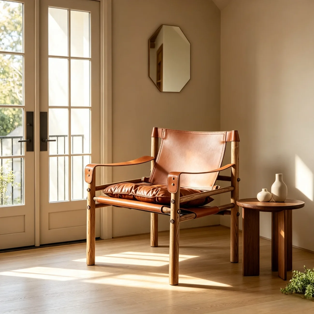 Mid-Century Modern Arm Chair Saddle Leather Living Room Image - 1 | homeyfad
