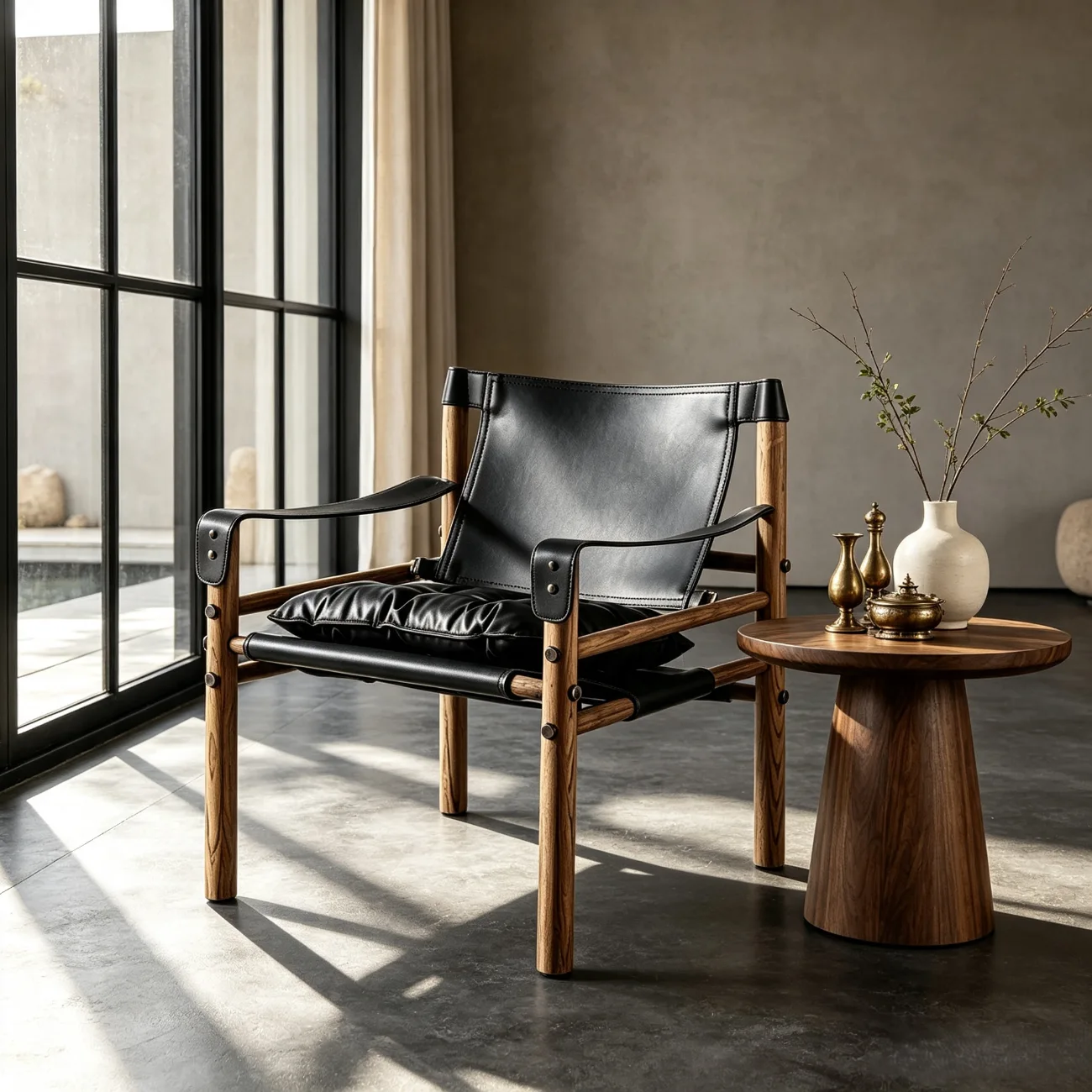 Mid-Century Modern Arm Chair Saddle Leather Living Room Image - 4 | homeyfad