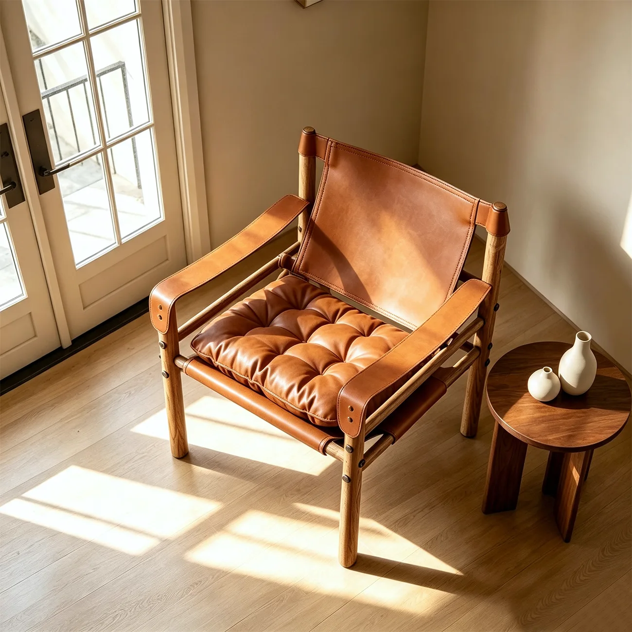 Mid-Century Modern Arm Chair Saddle Leather Living Room Image - 8 | homeyfad