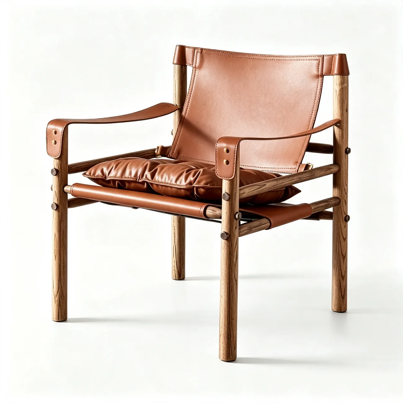 Mid-Century Modern Arm Chair Saddle Leather Living Room Image - 12 | homeyfad