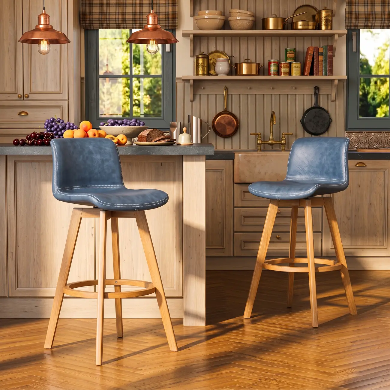 Mid-Century Distressed Leather Swivel Bar Stool with Back Image - 2