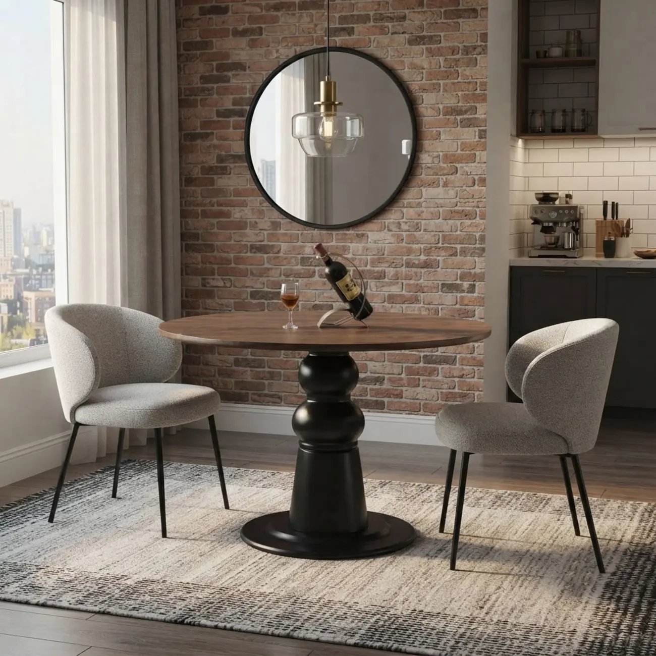 Mid-Century Modern Solid Wood Round Dining Table with Oak Pedestal Image - 8 | homeyfad