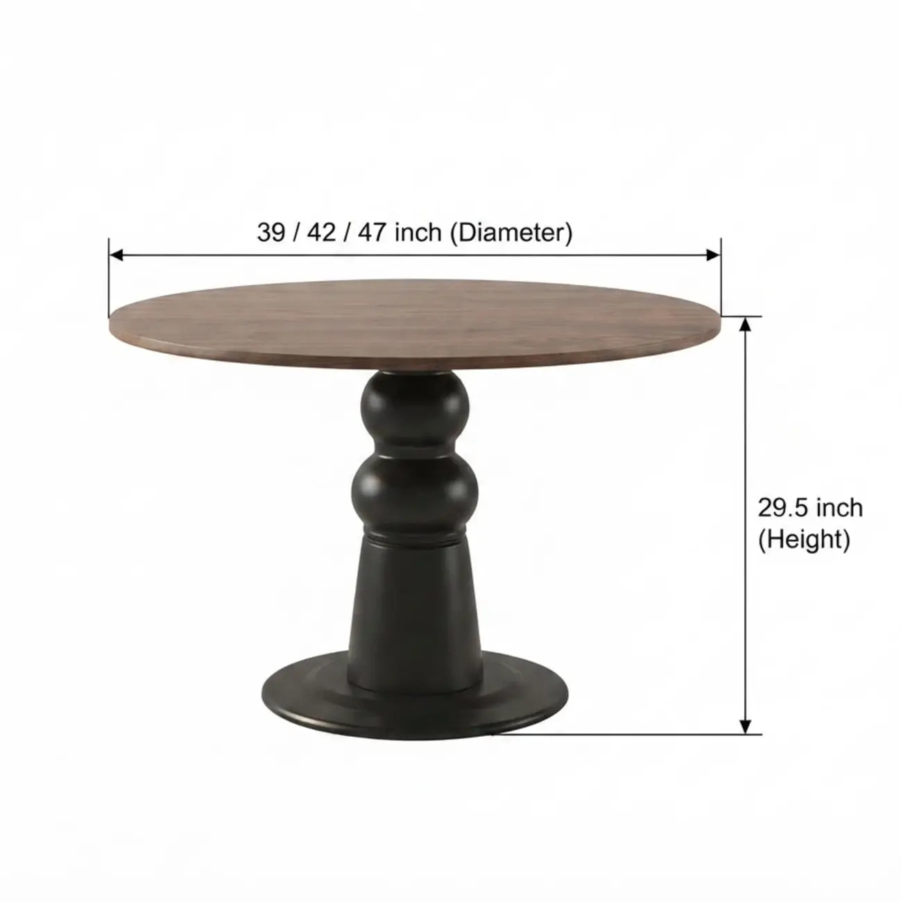 Mid-Century Modern Solid Wood Round Dining Table with Oak Pedestal #size | homeyfad