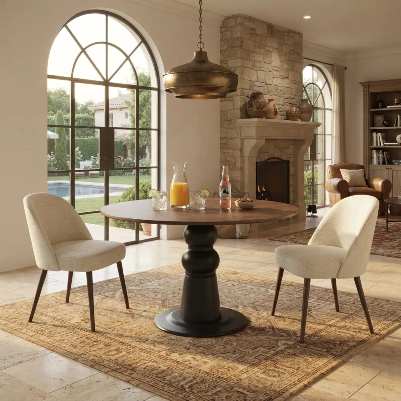 Mid-Century Modern Solid Wood Round Dining Table with Oak Pedestal Image - 3 | homeyfad