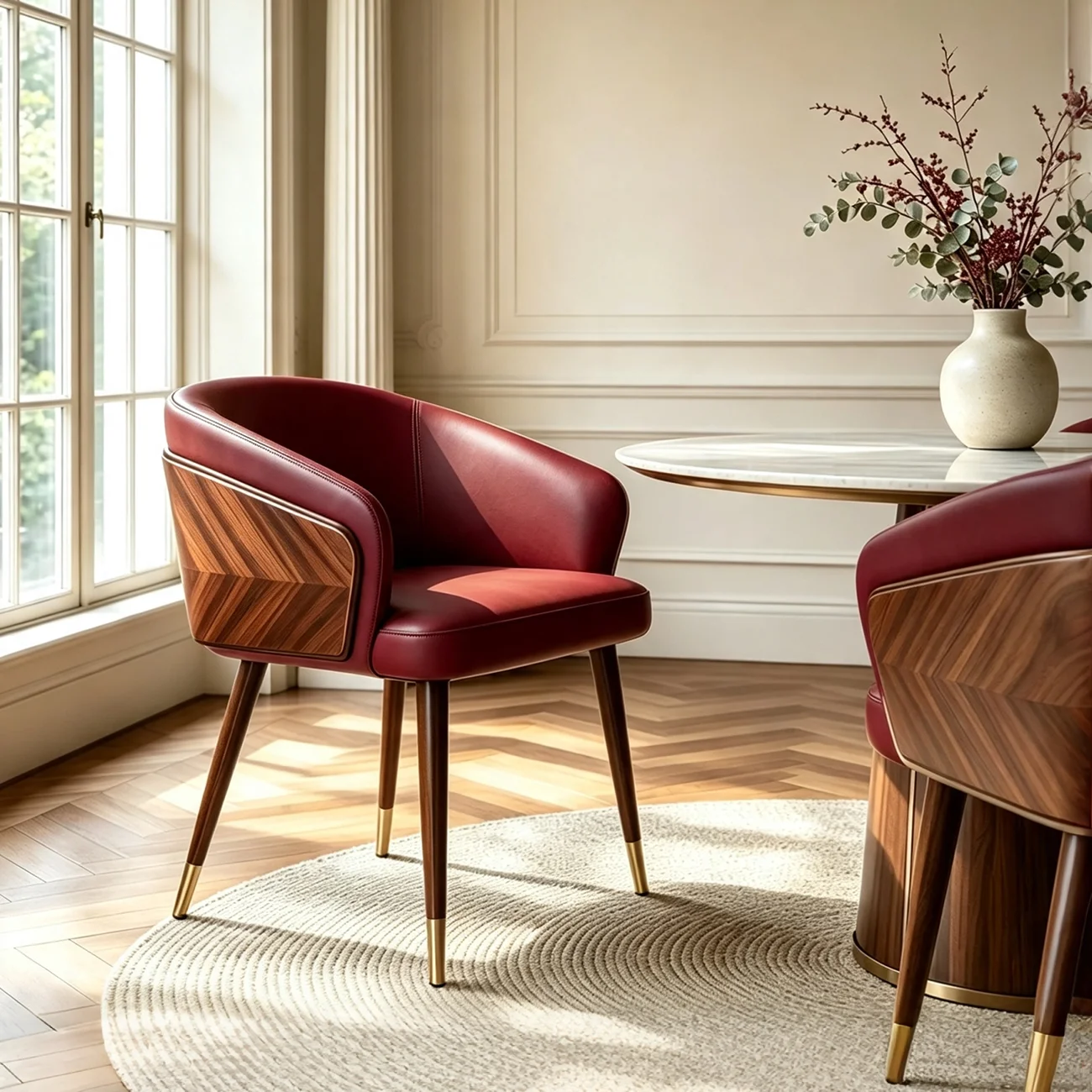 Modern Armrest Faux Leather Wood Dining Chair Low Back Image - 9 | homeyfad