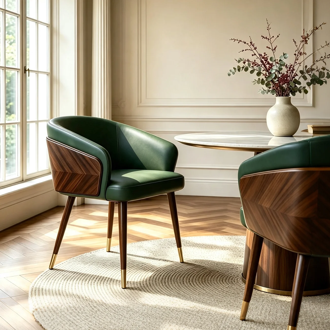 Modern Armrest Faux Leather Wood Dining Chair Low Back Image - 10 | homeyfad