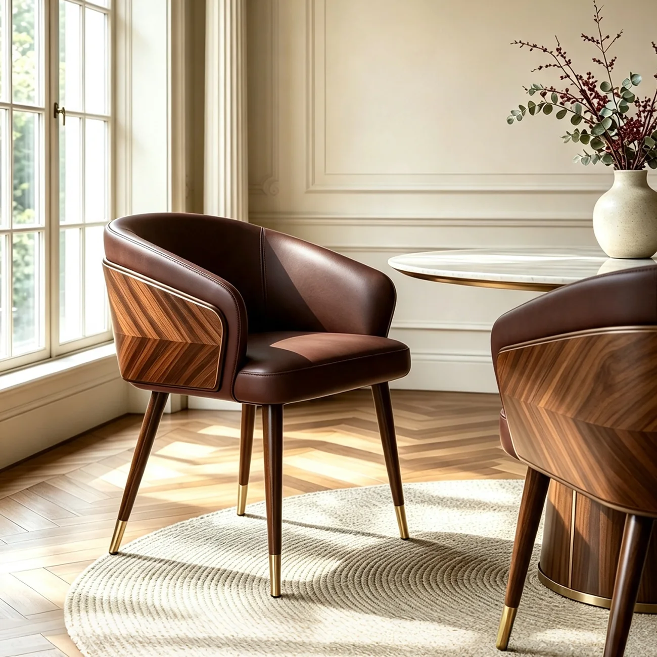 Modern Armrest Faux Leather Wood Dining Chair Low Back Image - 11 | homeyfad