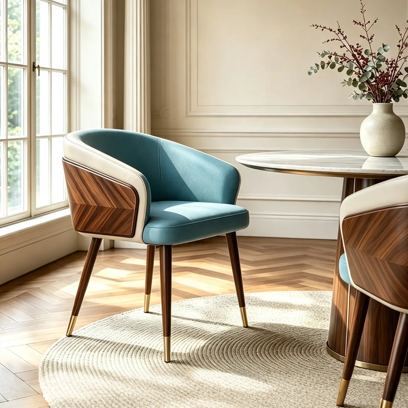 Modern Armrest Faux Leather Wood Dining Chair Low Back Image - 12 | homeyfad