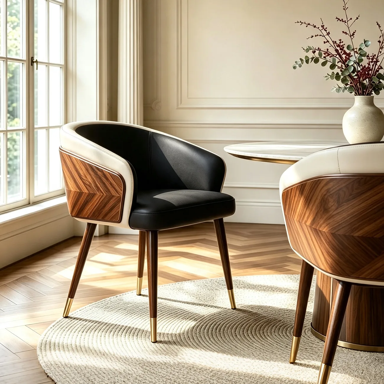 Modern Armrest Faux Leather Wood Dining Chair Low Back Image - 13 | homeyfad