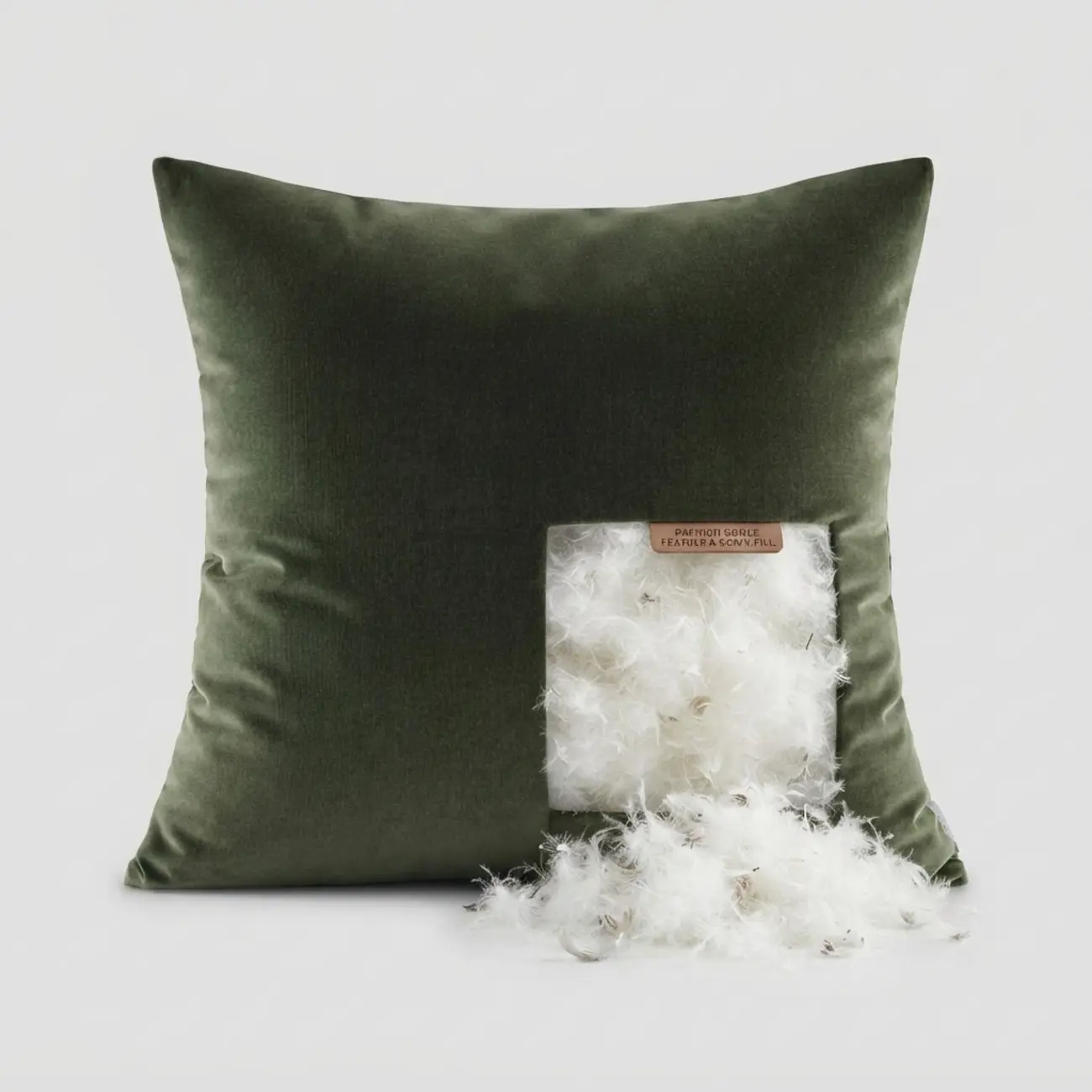 Minimalist 20" Green Velvet Throw Pillow with Goose Feather Filling Image - 7 | homeyfad
