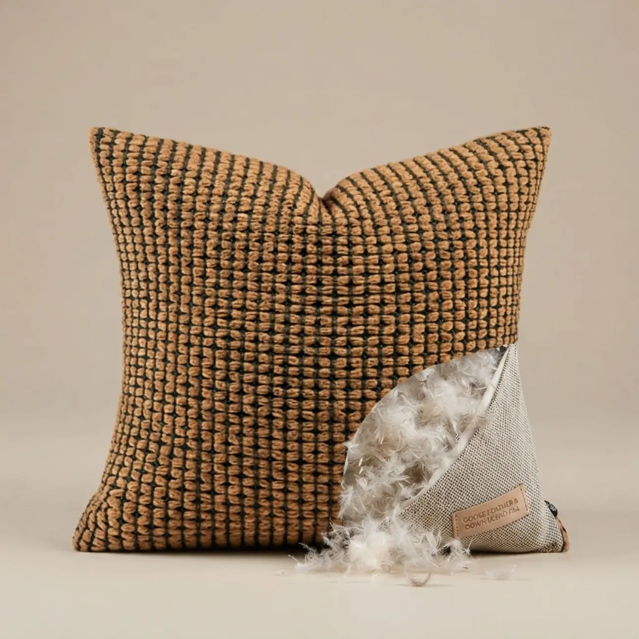 20" Rustic Brown Woven Wool Blend Textured Throw Pillow Image - 5 | homeyfad
