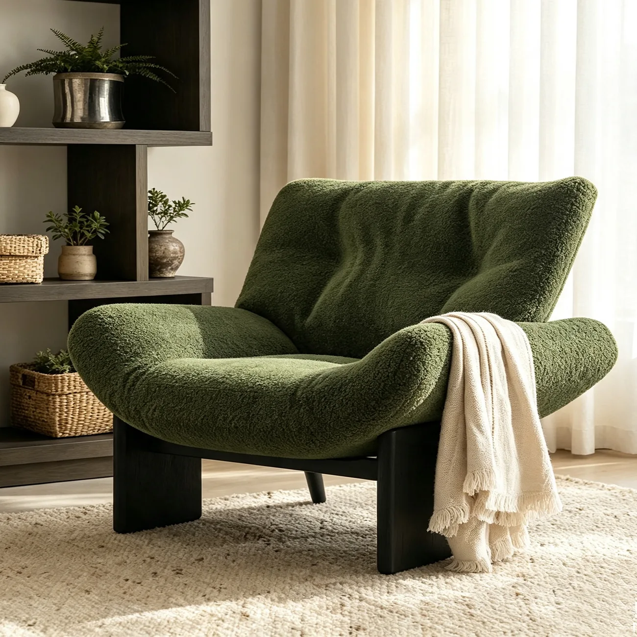 Modern Tufted Back Sherpa Fabric Accent Chair for Living Room Image - 7 | homeyfad