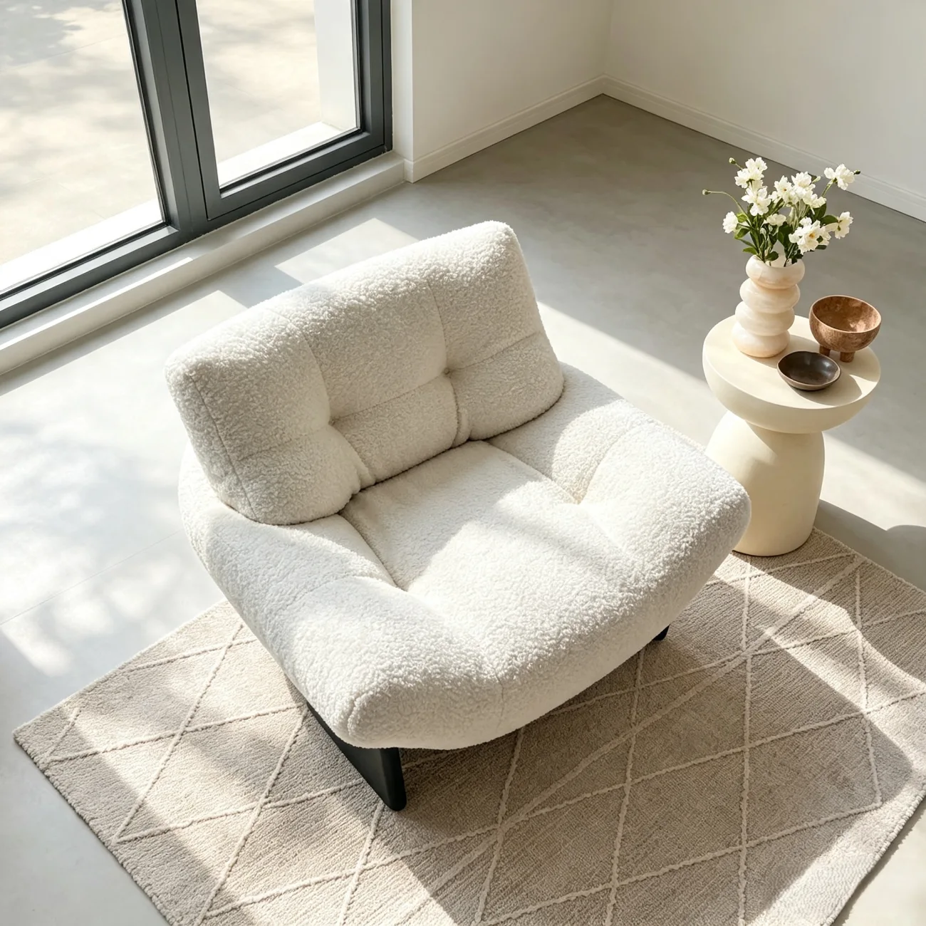 Modern Tufted Back Sherpa Fabric Accent Chair for Living Room Image - 3 | homeyfad