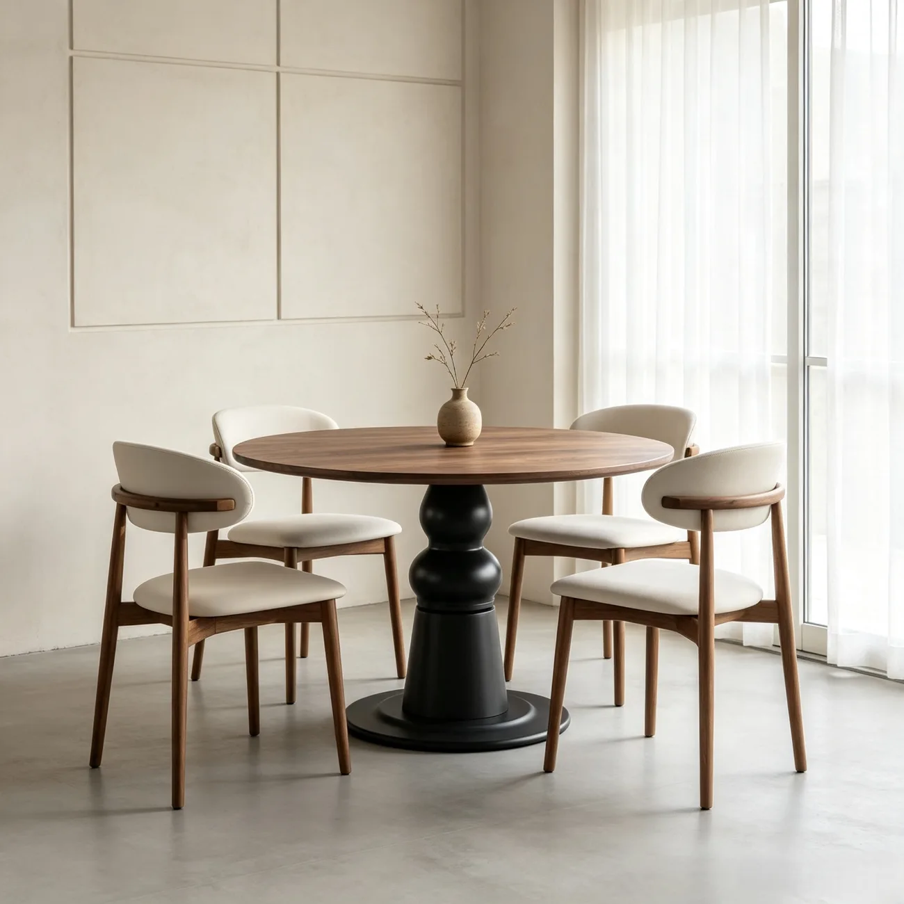 Mid-Century Modern Solid Wood Round Dining Table with Oak Pedestal Image - 5 | homeyfad