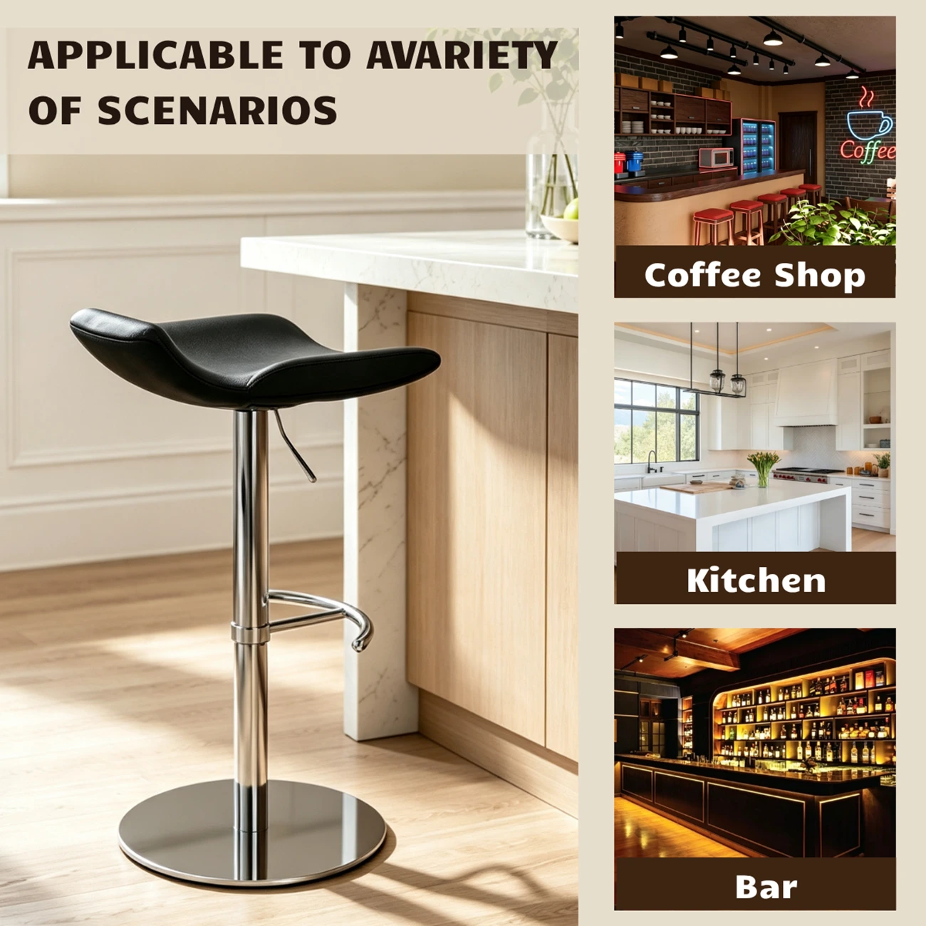 Adjustable Modern Genuine Leather Swivel Bar Stools With Footrest Image - 6 | homeyfad