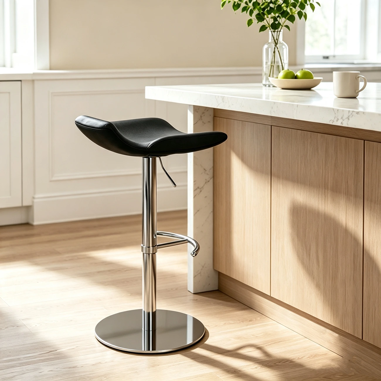 Adjustable Modern Genuine Leather Swivel Bar Stools With Footrest Image - 10 | homeyfad