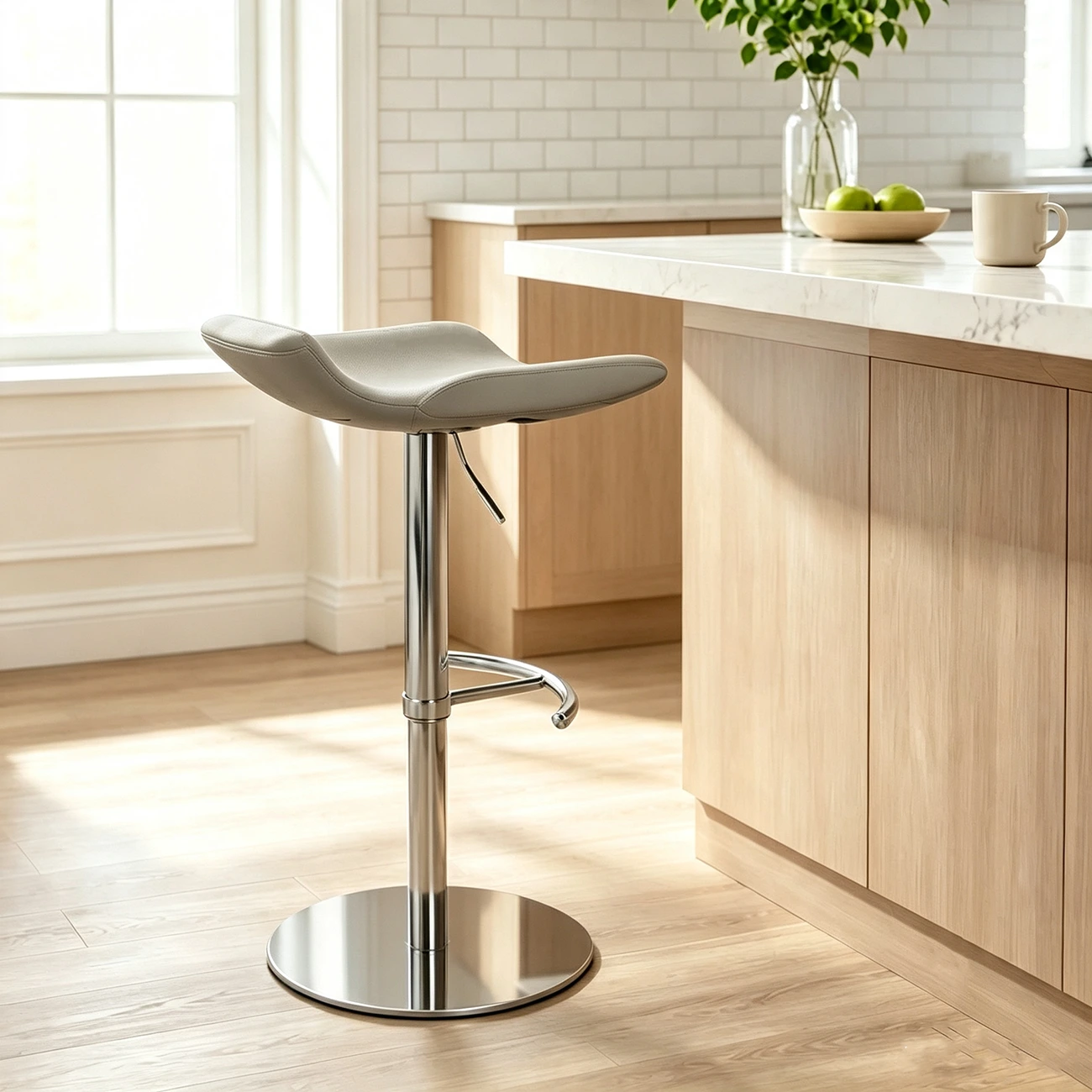 Adjustable Modern Genuine Leather Swivel Bar Stools With Footrest Image - 11 | homeyfad