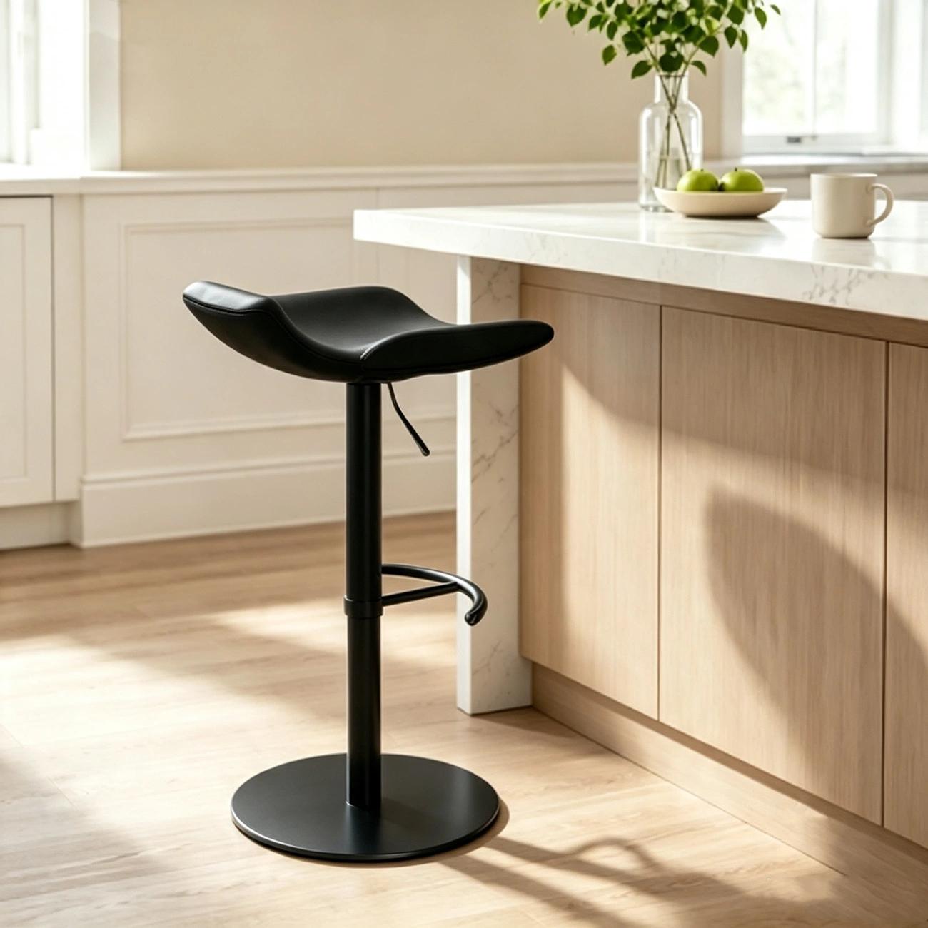 Adjustable Modern Genuine Leather Swivel Bar Stools With Footrest Image - 13 | homeyfad