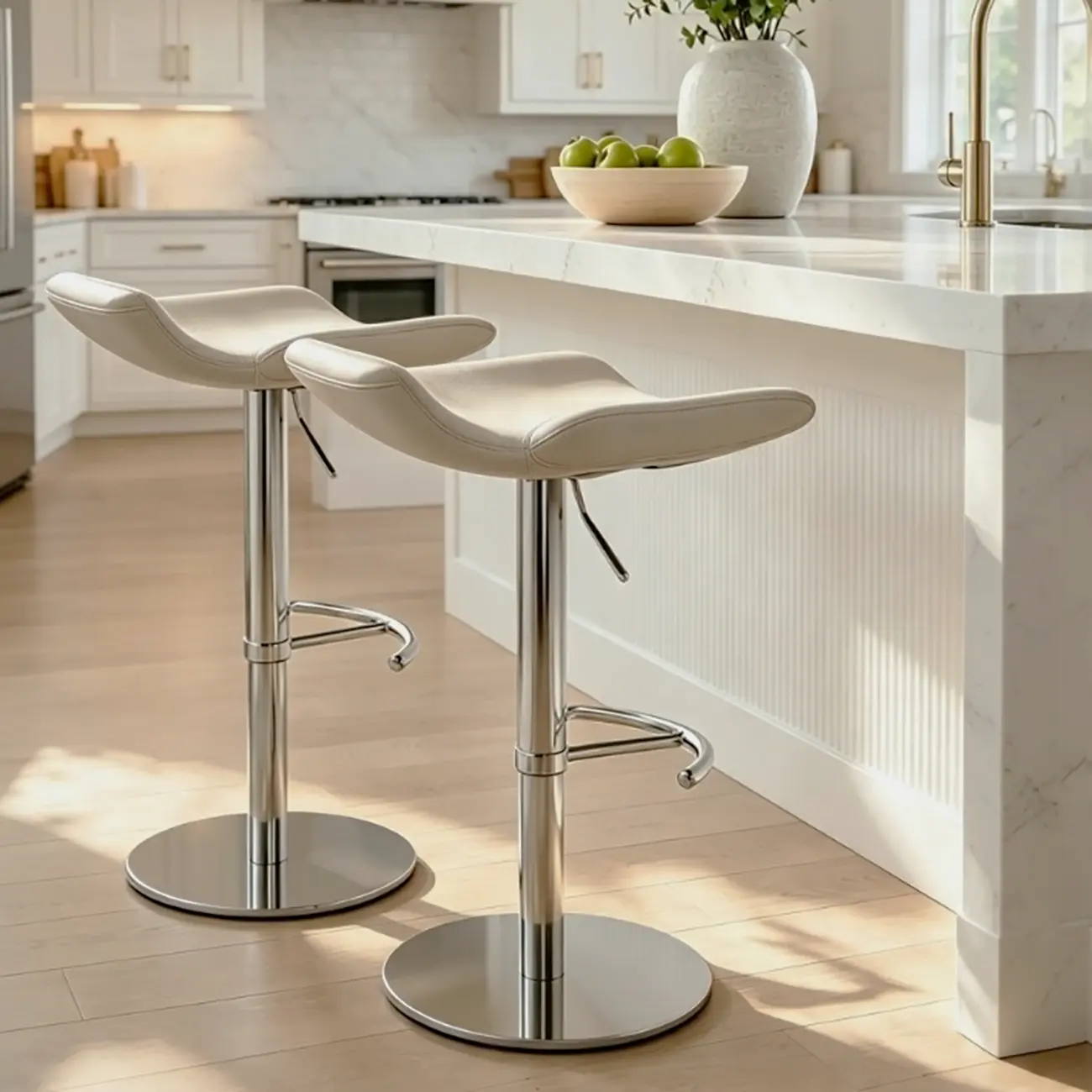 Adjustable Modern Genuine Leather Swivel Bar Stools With Footrest Image - 4 | homeyfad