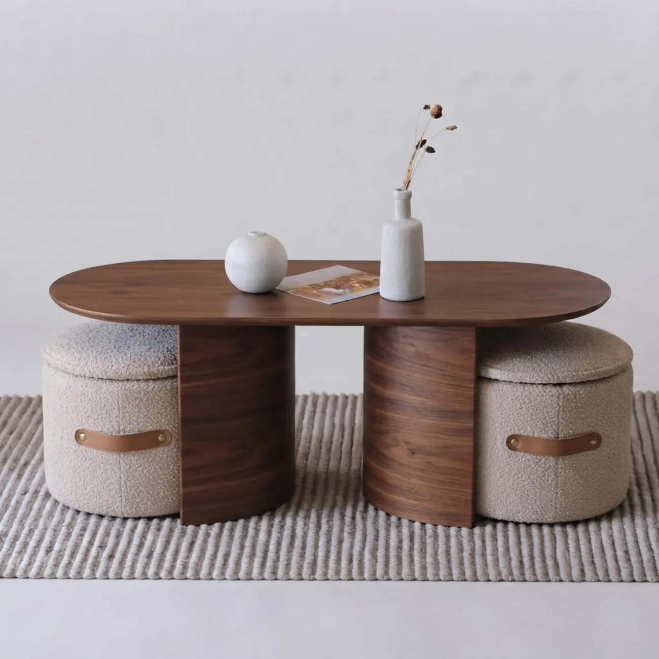 Modern Oval Wood Nesting Coffee Table With Hidden Storage Image - 2 | homeyfad