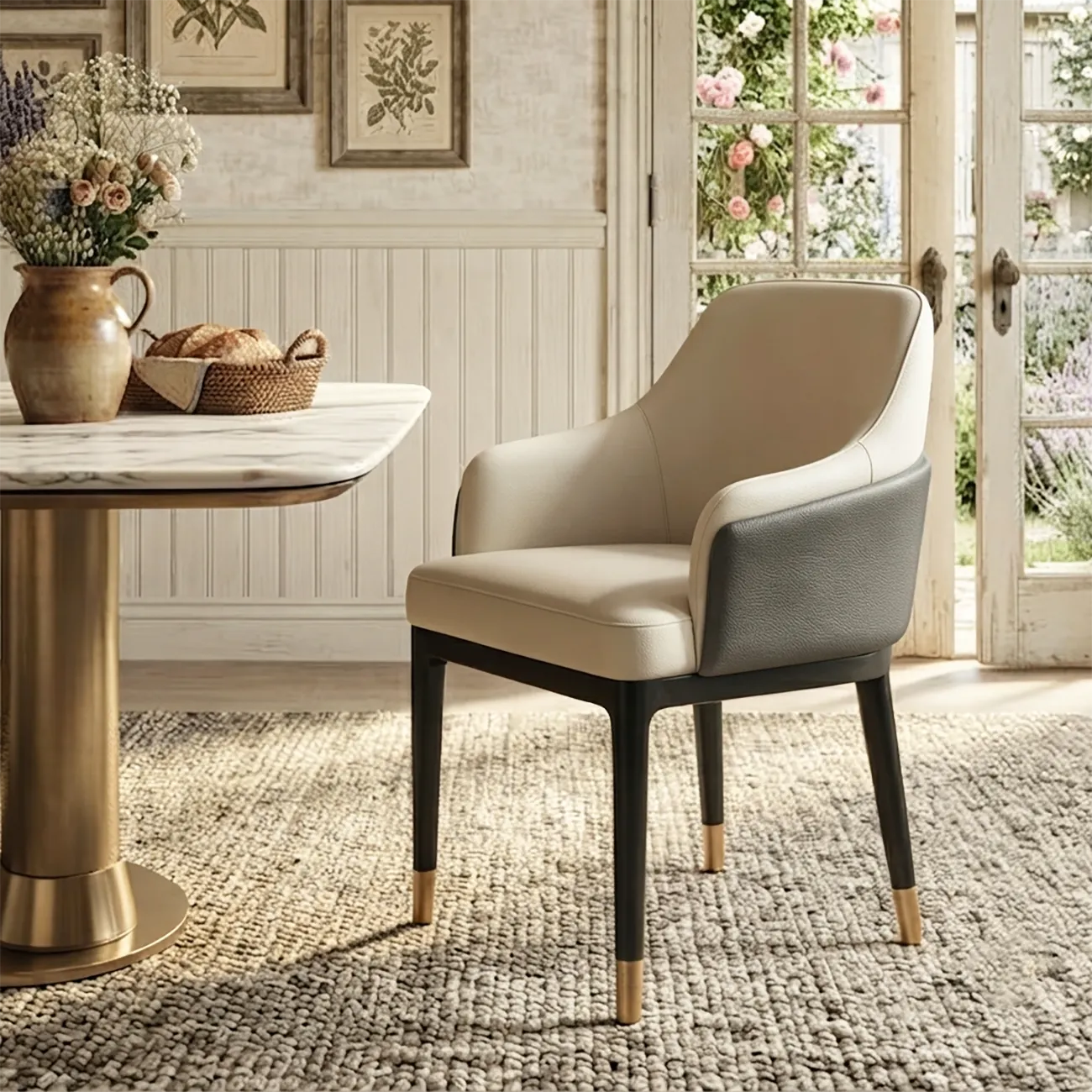 Modern Leather Sloped Arms Low Back Dining Chairs Image - 3 | homeyfad