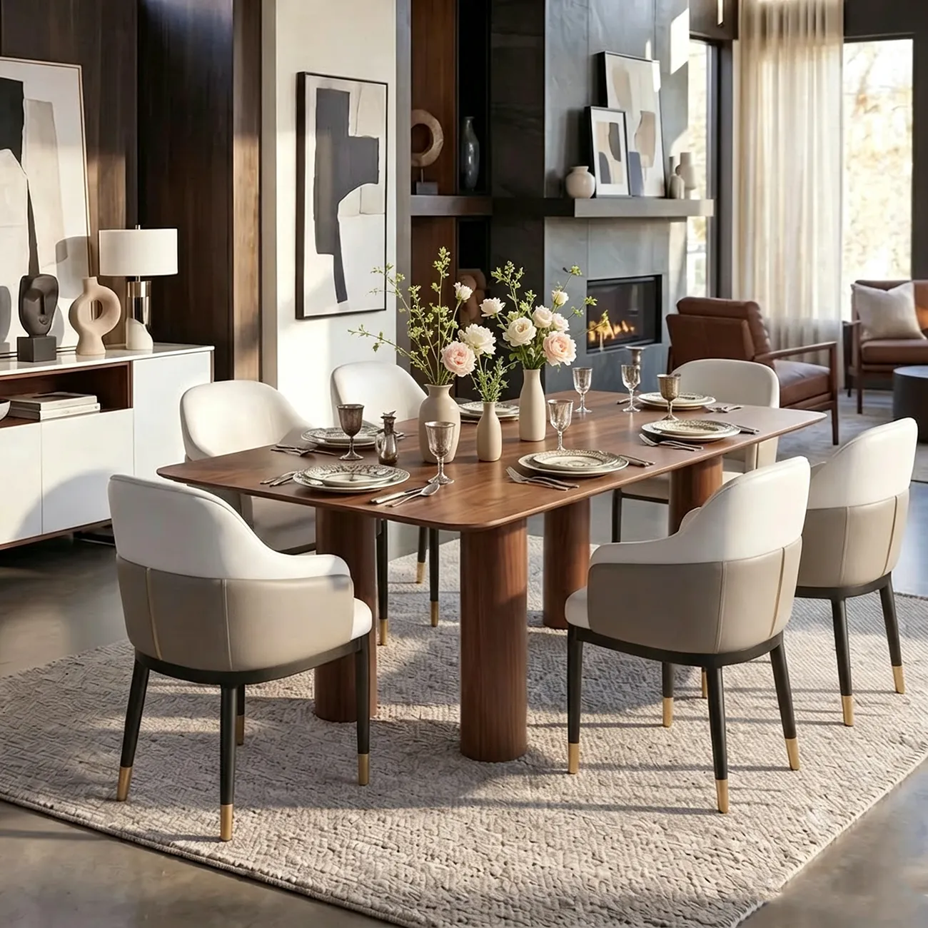Modern Leather Sloped Arms Low Back Dining Chairs Image - 4 | homeyfad