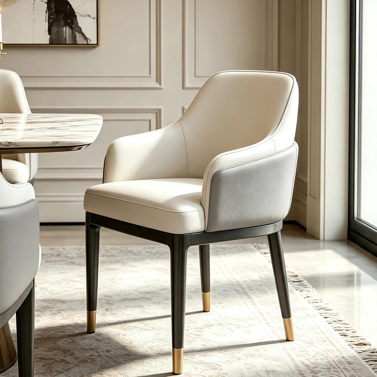 Modern Leather Sloped Arms Low Back Dining Chairs Image - 7 | homeyfad