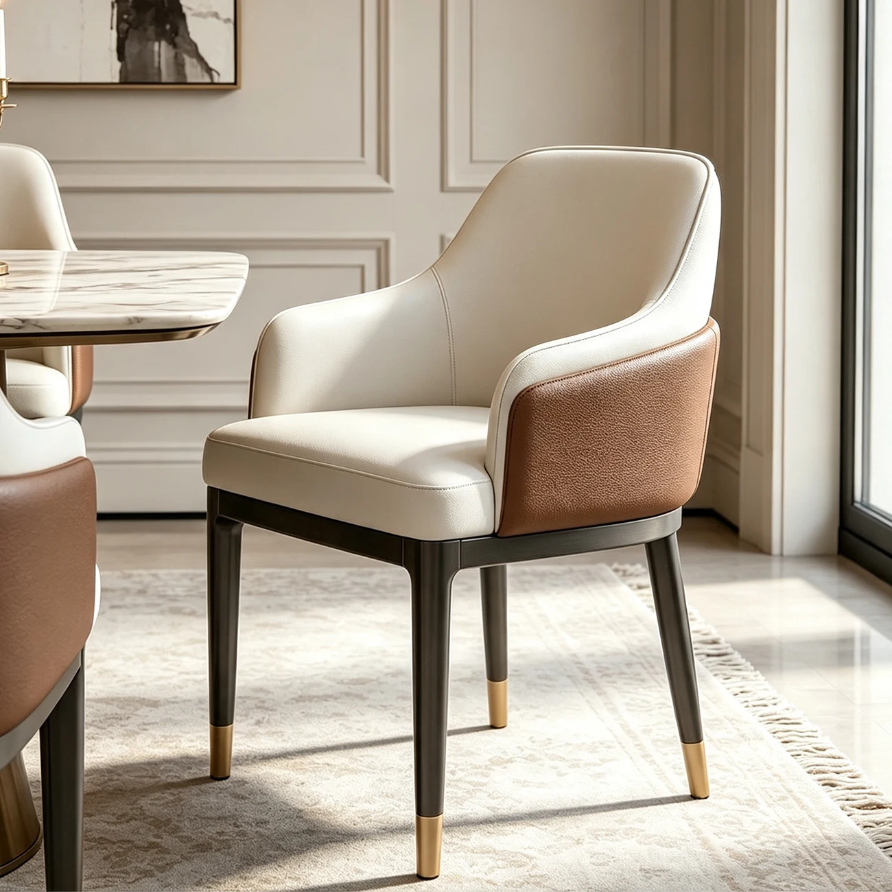 Modern Leather Sloped Arms Low Back Dining Chairs Image - 8 | homeyfad