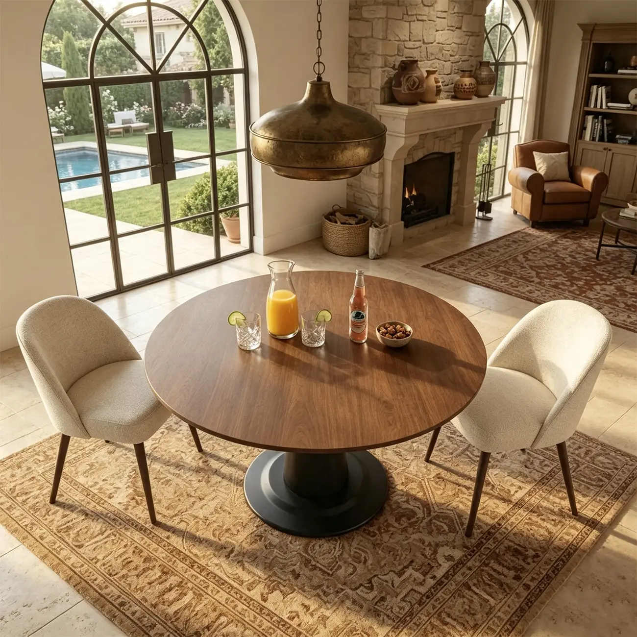 Mid-Century Modern Solid Wood Round Dining Table with Oak Pedestal Image - 1 | homeyfad