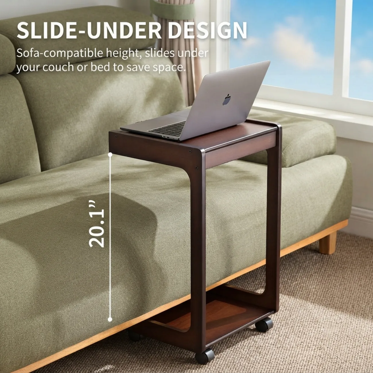 Modern Rolling Bamboo C-Shaped Side Table with Drawer Image - 4 | homeyfad
