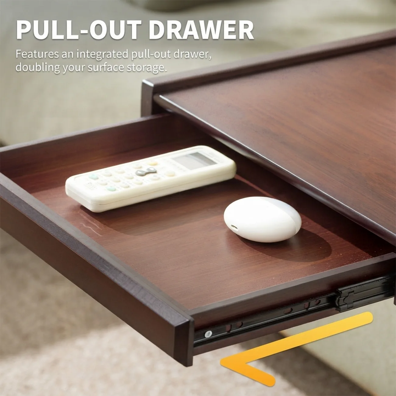 Modern Rolling Bamboo C-Shaped Side Table with Drawer Image - 3 | homeyfad