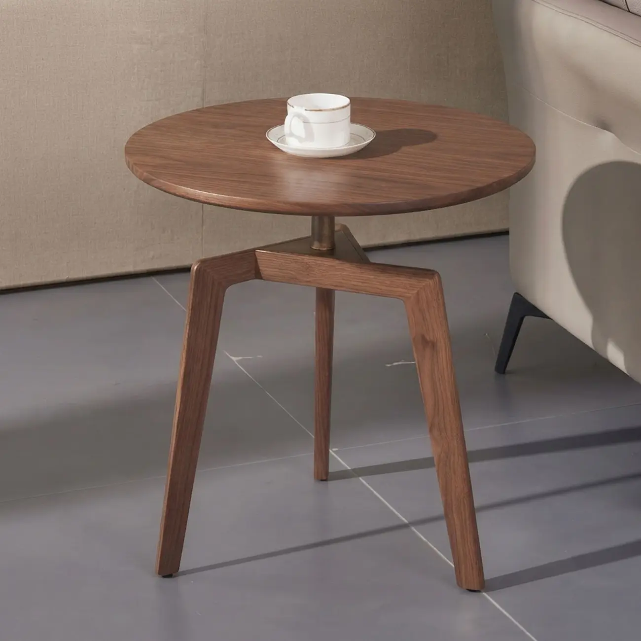 Minimalist Walnut Solid Wood Round Side Table Three-leg Design Image - 2 | homeyfad