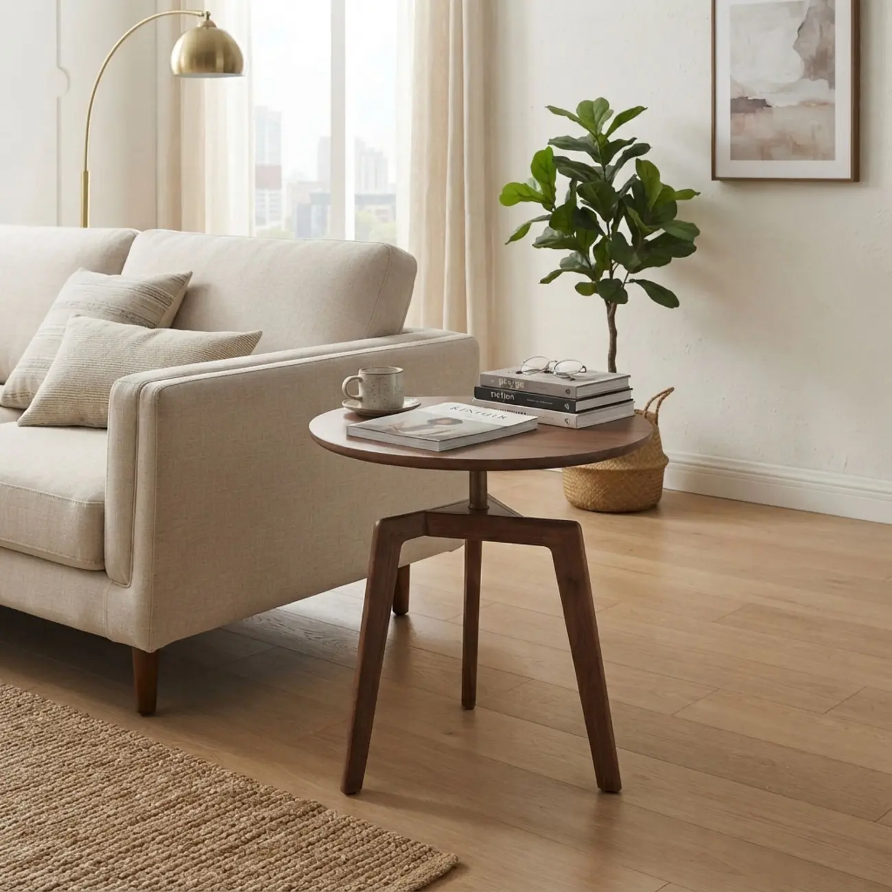 Minimalist Walnut Solid Wood Round Side Table Three-leg Design Image - 4 | homeyfad