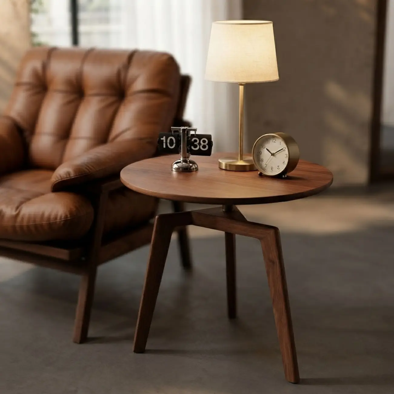 Minimalist Walnut Solid Wood Round Side Table Three-leg Design Image - 1 | homeyfad