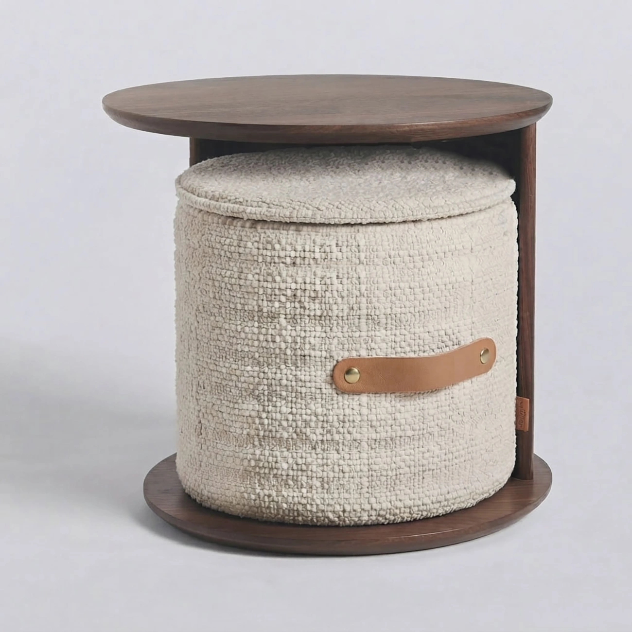Mid-century Modern Round Storage Side Table With Cotton-linen Basket Image - 2 | homeyfad
