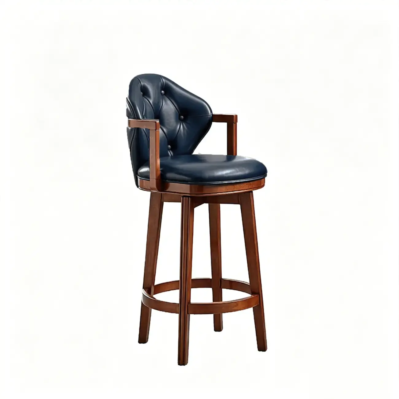 Genuine Leather Traditional Wingback Swivel Bar Stool Solid Wood Image - 32 | homeyfad