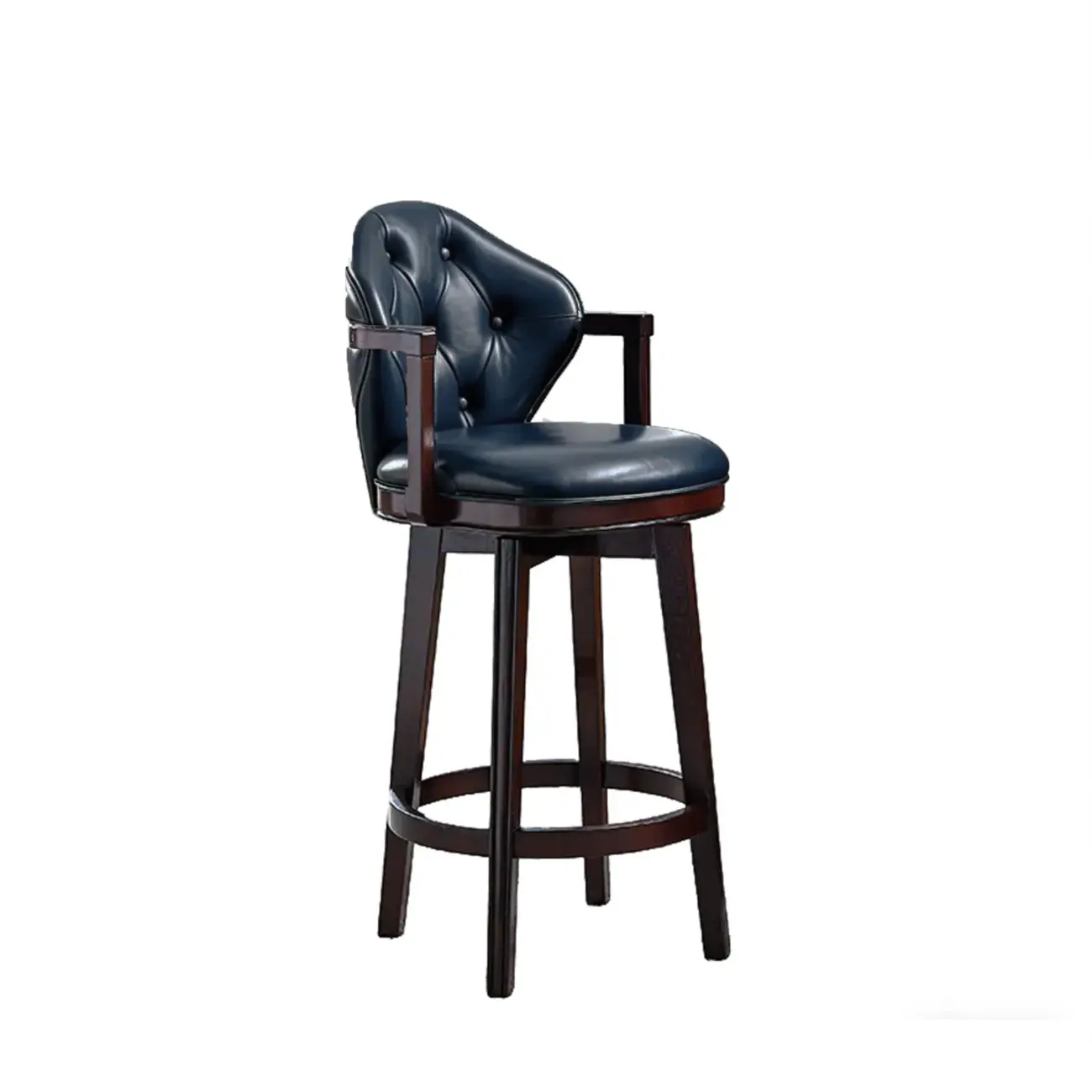 Genuine Leather Traditional Wingback Swivel Bar Stool Solid Wood Image - 30 | homeyfad