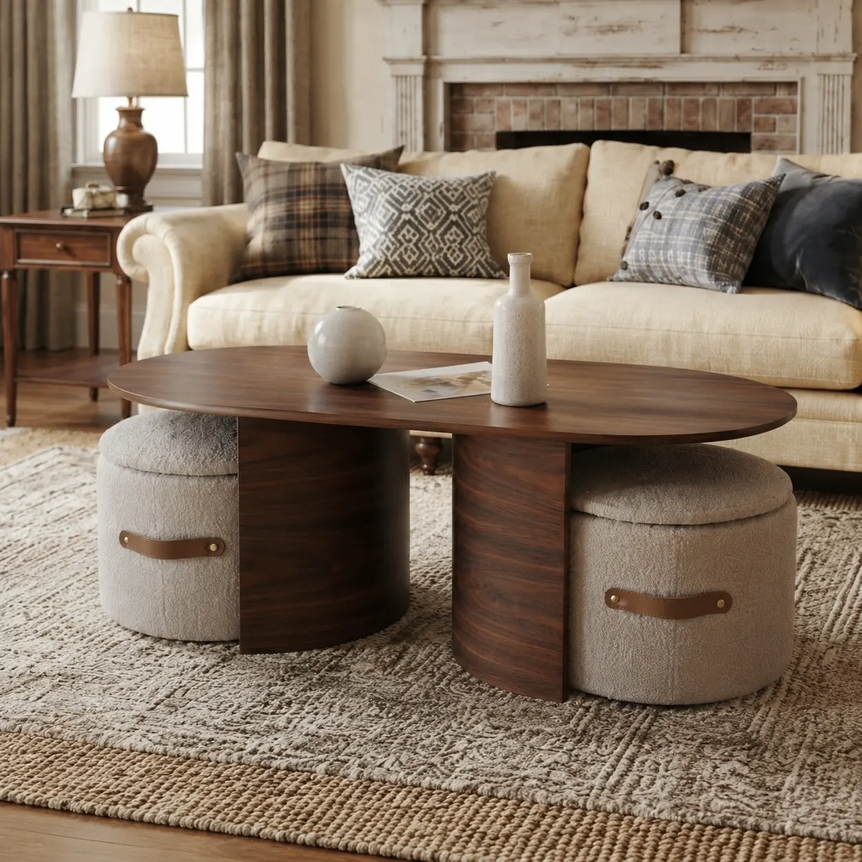 Modern Oval Wood Nesting Coffee Table With Hidden Storage Image - 4 | homeyfad