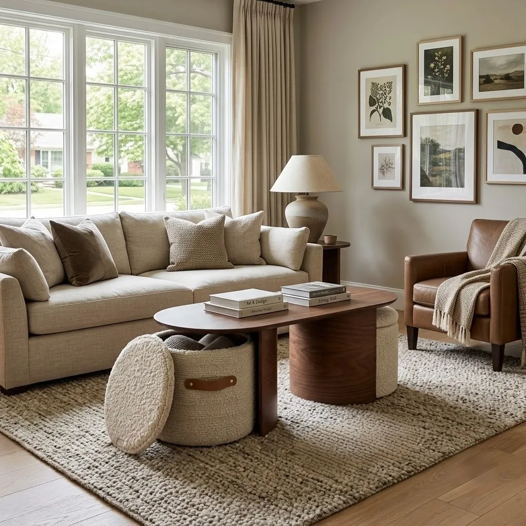 Modern Oval Wood Nesting Coffee Table With Hidden Storage Image - 5 | homeyfad