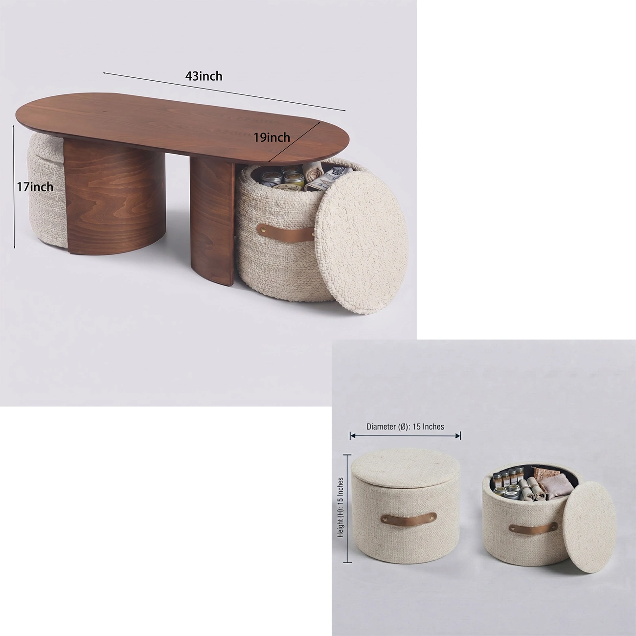 Modern Oval Wood Nesting Coffee Table With Hidden Storage #size | homeyfad