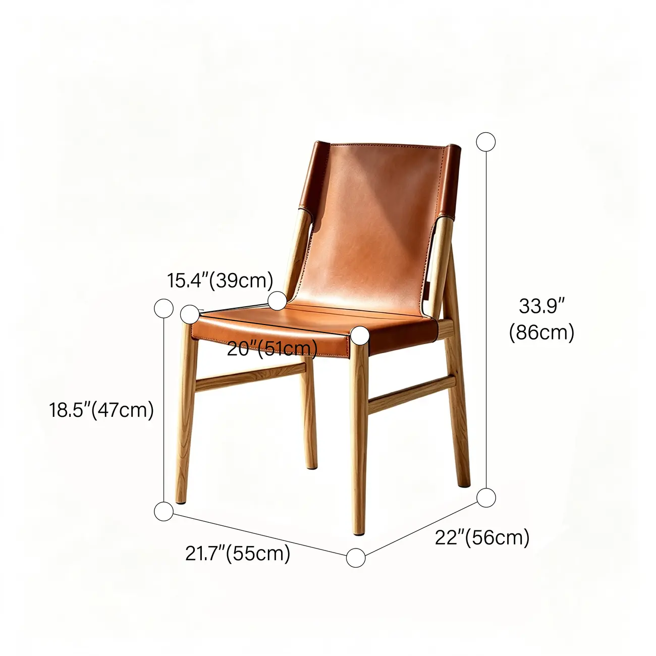 Scandinavian Saddle-style Faux Leather Solid Wood Dining Chairs Set Of 2 #size | homeyfad