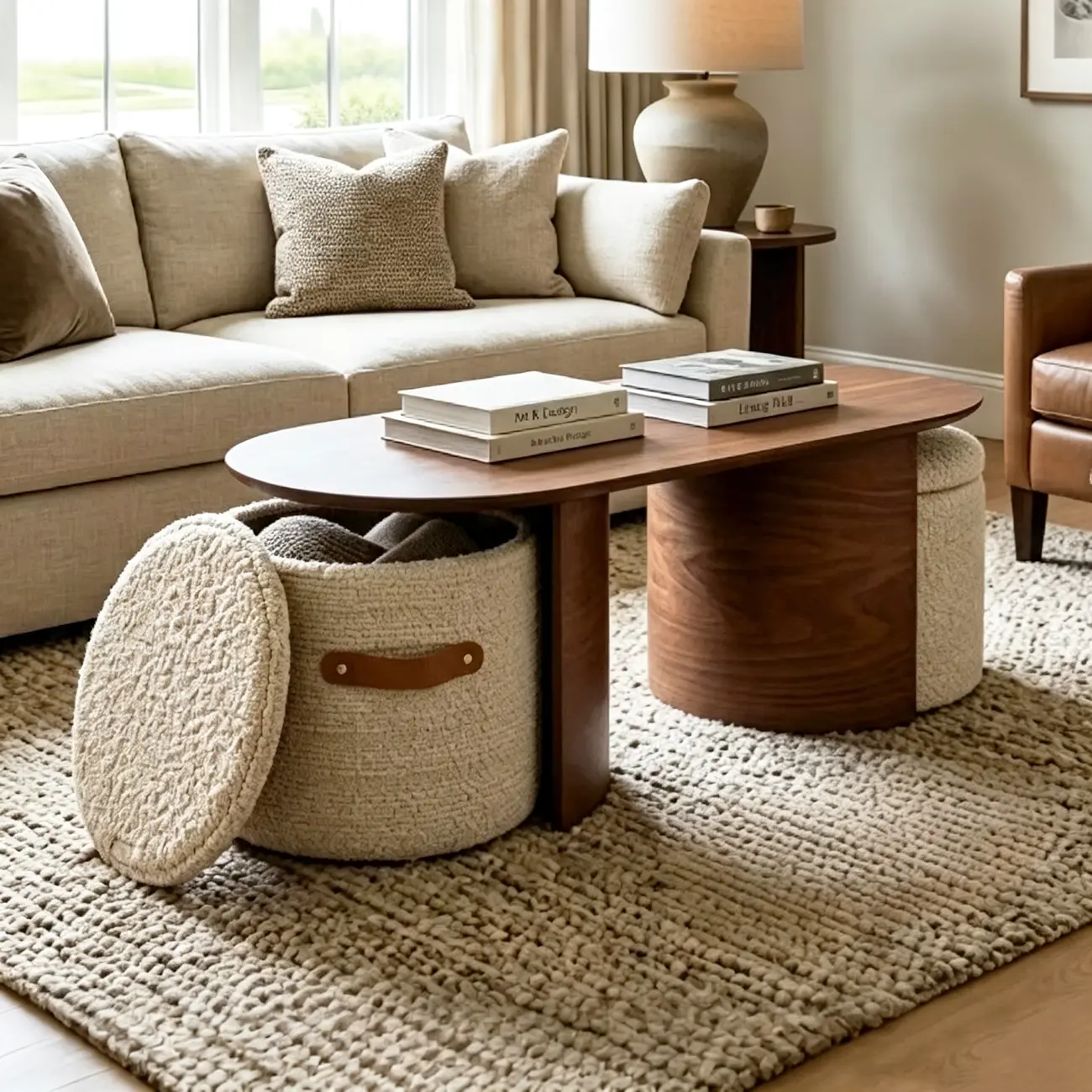 Modern Oval Wood Nesting Coffee Table With Hidden Storage Image - 1 | homeyfad