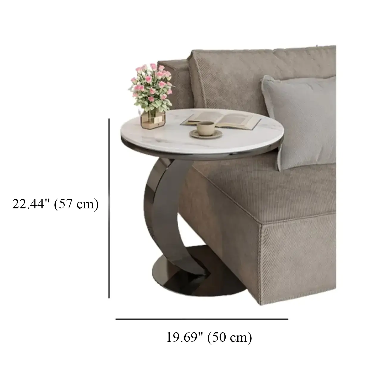 C-Shaped Modern Round Sintered Stone Side Table for Living Room Image - 11 | homeyfad