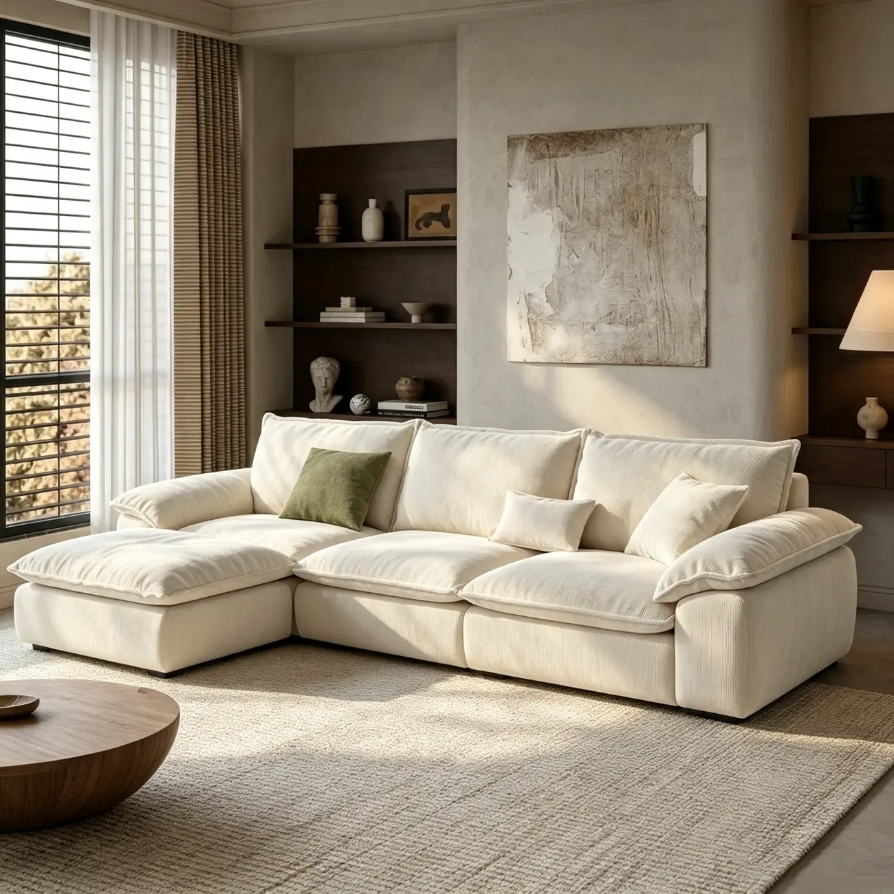 Living Room Modern Chenille Cloud Sectional Sofa With Hidden Storage Image - 3 | homeyfad