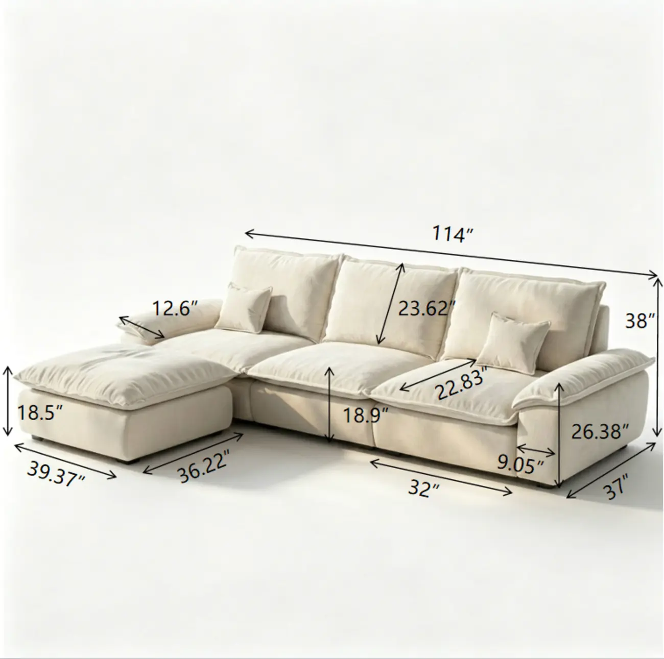 Living Room Modern Chenille Cloud Sectional Sofa With Hidden Storage #size | homeyfad
