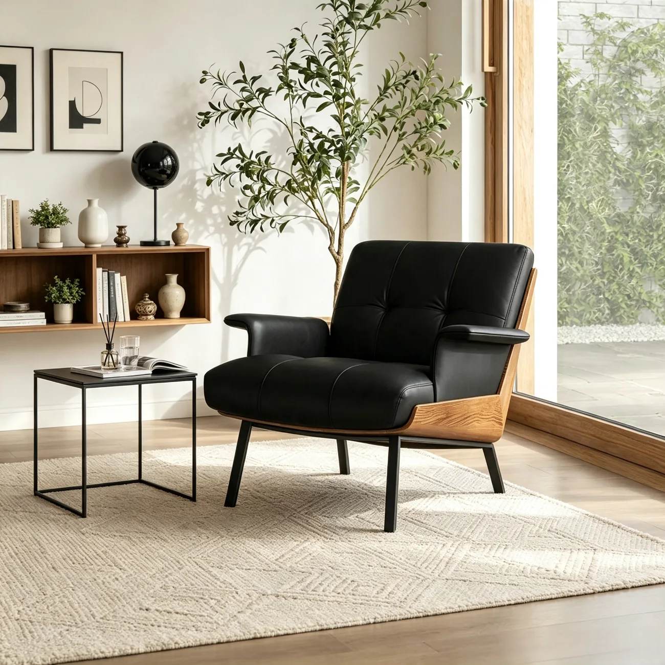 Modern Tufted Microfiber Leather Accent Chair with Arms Image - 5 | homeyfad